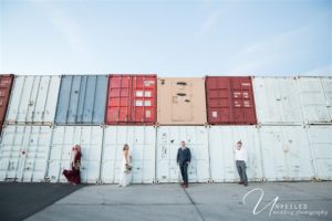 Industrial Bridal Party Photo In Front Of Shipping Containers